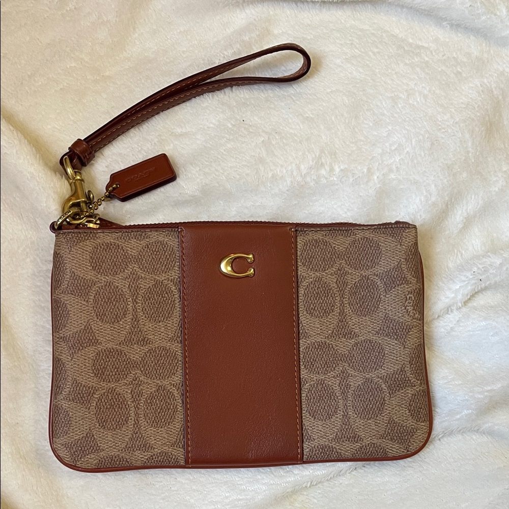 Coach Signature Brown and Tan Wristlet